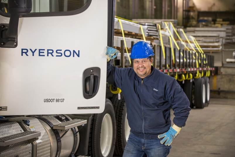 Ryerson employee by delivery truck